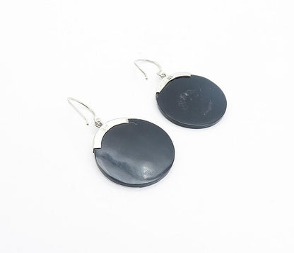 925 Sterling Silver  Vintage Enamel Pattern Round Dangle Earrings  EG3118