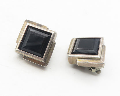 925 Sterling Silver  Vintage Black Hematite Square Non Pierce Earrings  EG6252