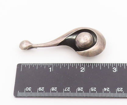 925 Sterling Silver Vintage Pendant Modernist Cradled Sphere Teardrop  PT26449