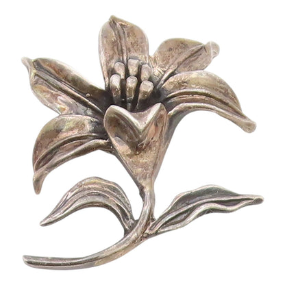 925 Sterling Silver  Vintage Dark Tone Single Flower Motif Brooch Pin  BP9288