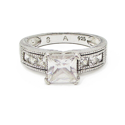 925 Sterling Silver  White Cubic Zirconia 7Stone Engagement Ring Sz 8  RG2955