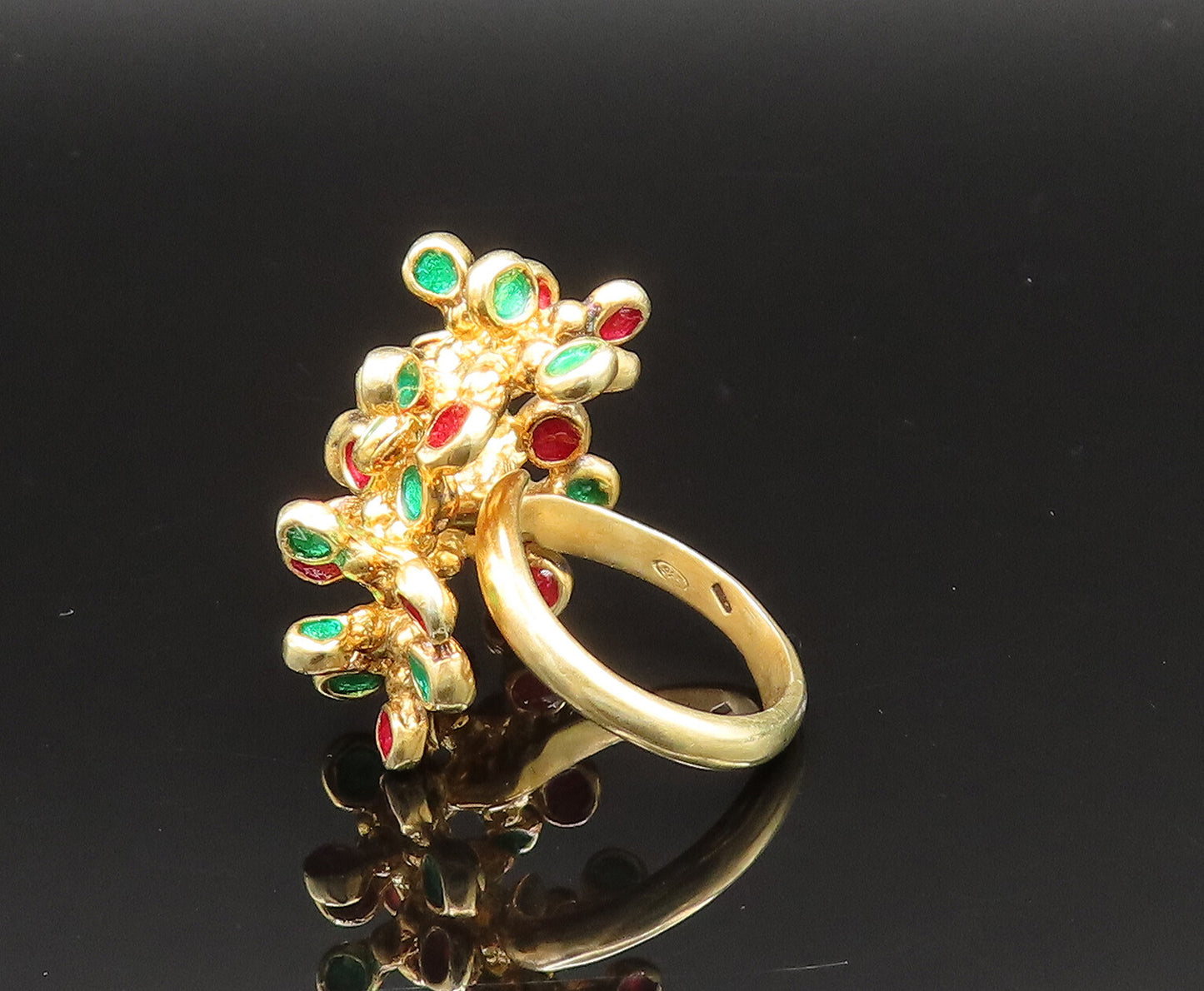 925 Sterling Silver  Vintage Gold Plated Enamel Cluster Ring Sz 9.5  RG25544