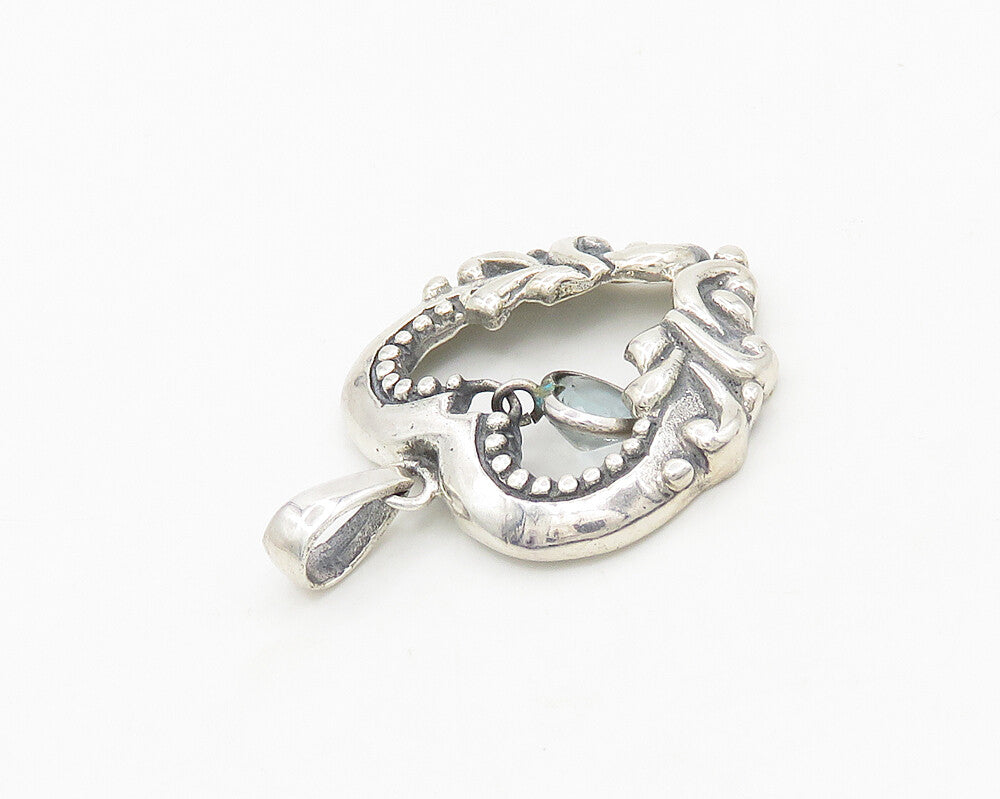 925 Sterling Silver  Vintage Aquamarine Swirl Love Heart Pendant  PT14667