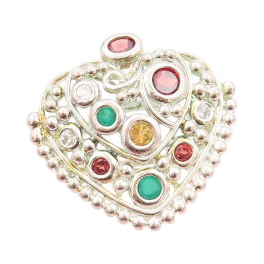 925 Sterling Silver Vintage Ring Multi Color CZ Designer Heart  SZ 7  RG32231