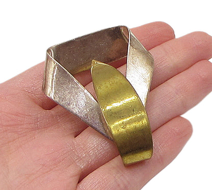 MEXICO 925 Silver Vintage 2 Tone Triangular Brooch Pin BP1076