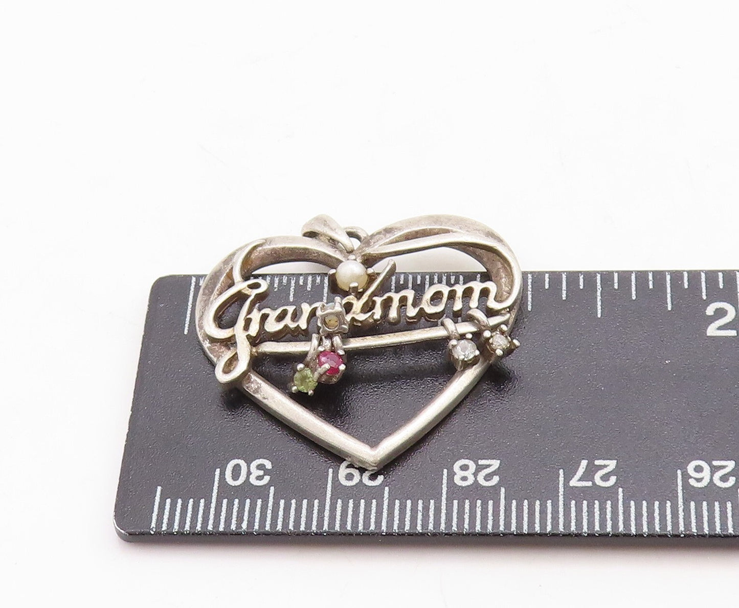 925 Sterling Silver Vintage Pendant LENOX Cutout Pearl Heart For Grandma PT23686