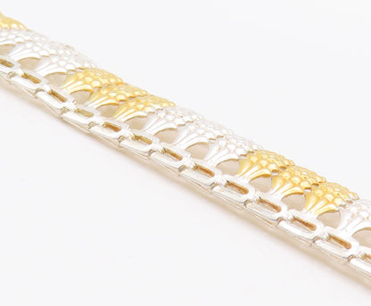 925 Sterling Silver Vintage Bracelet Solid Cutout Bead Repeated Pattern  BT10559
