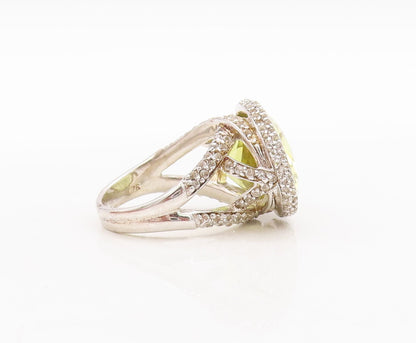 925 Sterling Silver Vintage Ring Large Oval Cut Lime Quartz & CZ  Sz 7  RG29471