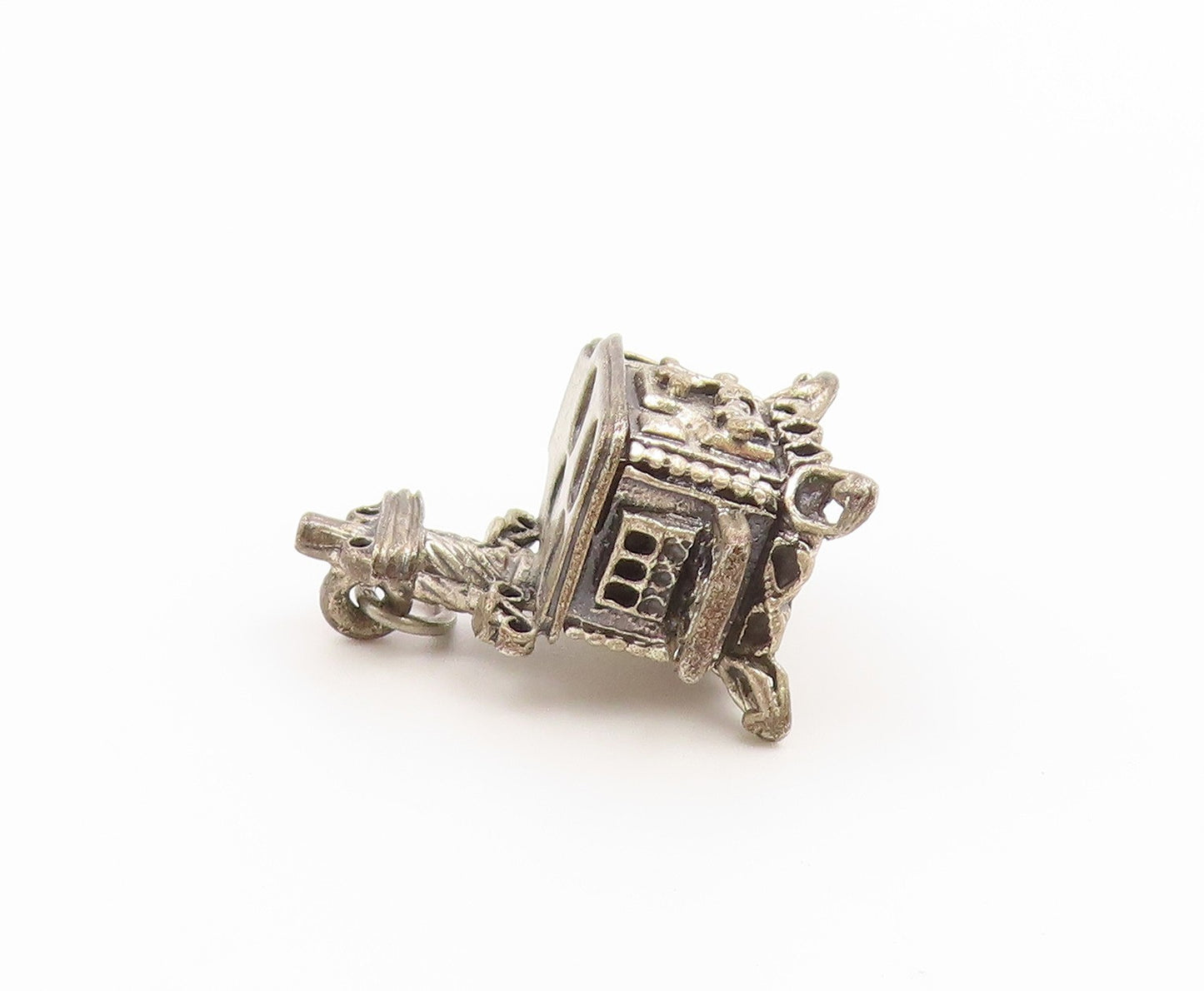 925 Sterling Silver Vintage Pendant BEAU Miniature Wood Burning Stove  PT26638