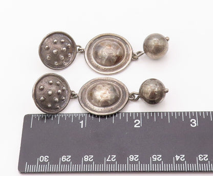 925 Sterling Silver Vintage Earrings Designer Drop Dark Tone Domed  EG13463