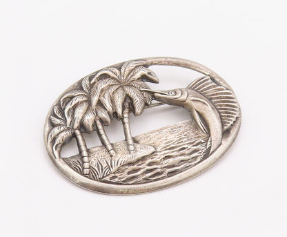 925 Sterling Silver Vintage Brooch Pin Solid Cutout Fish Beach Landscape BP11193