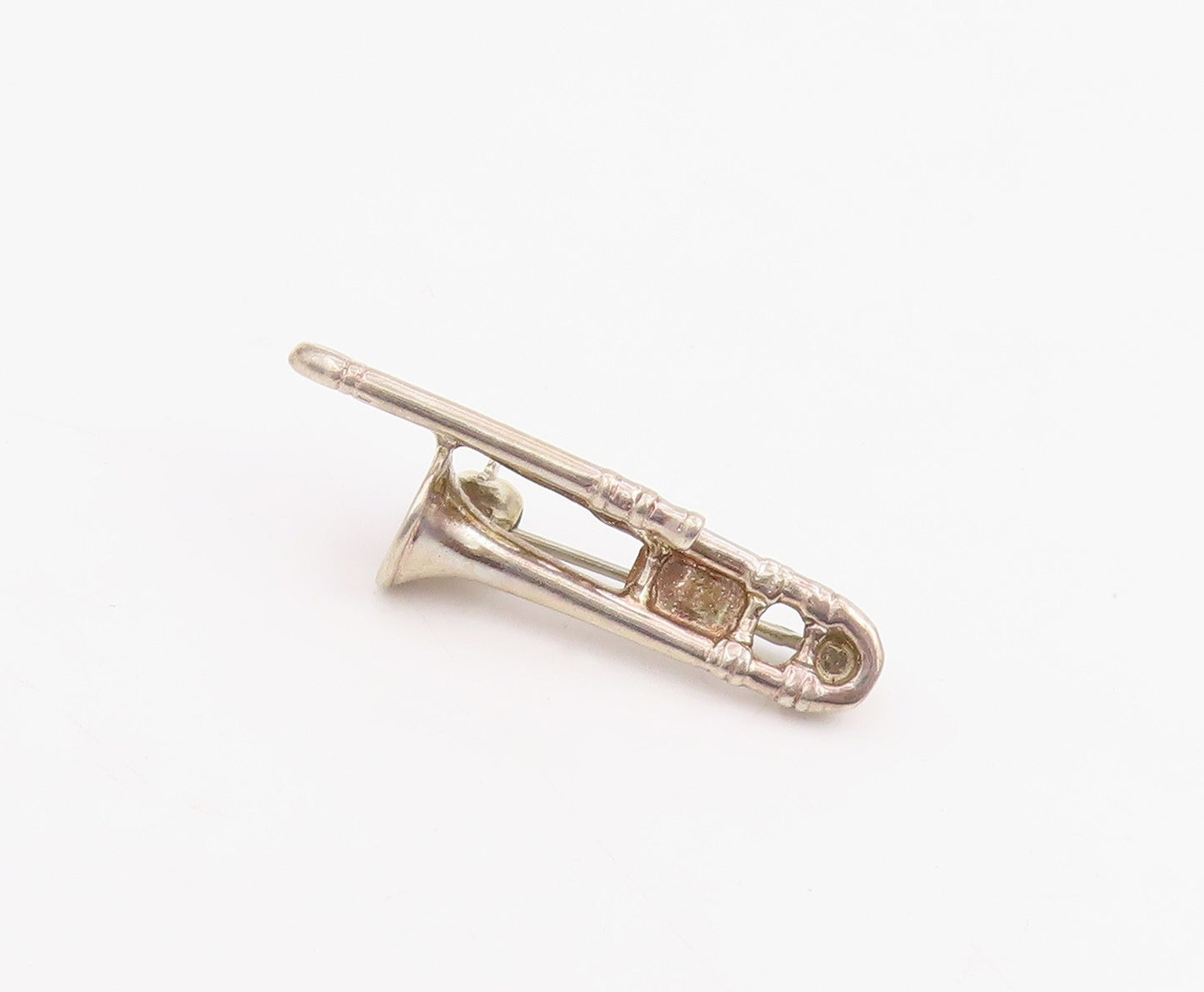 925 Sterling Silver Vintage Brooch Pin TOUCH Miniature Trombone Design  BP12294