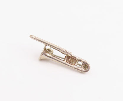 925 Sterling Silver Vintage Brooch Pin TOUCH Miniature Trombone Design  BP12294