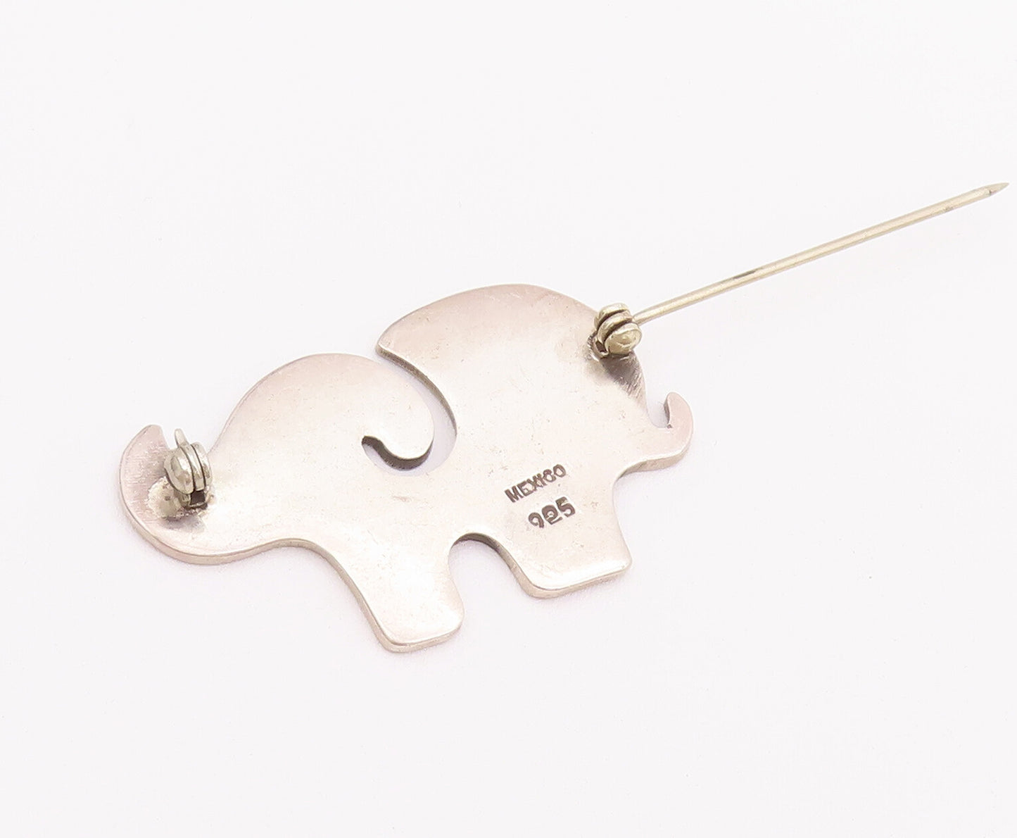 925 Sterling Silver Vintage Brooch Pin MEXICO Solid Cutout Elephant  BP10738