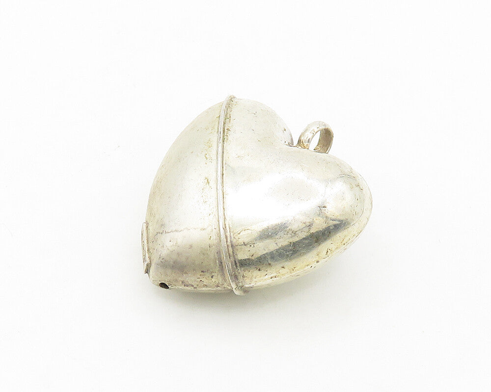925 Sterling Silver  Vintage Shiny Matte Puffy Love Heart Pendant  PT14406