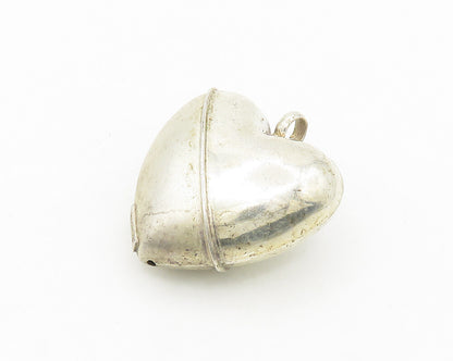 925 Sterling Silver  Vintage Shiny Matte Puffy Love Heart Pendant  PT14406