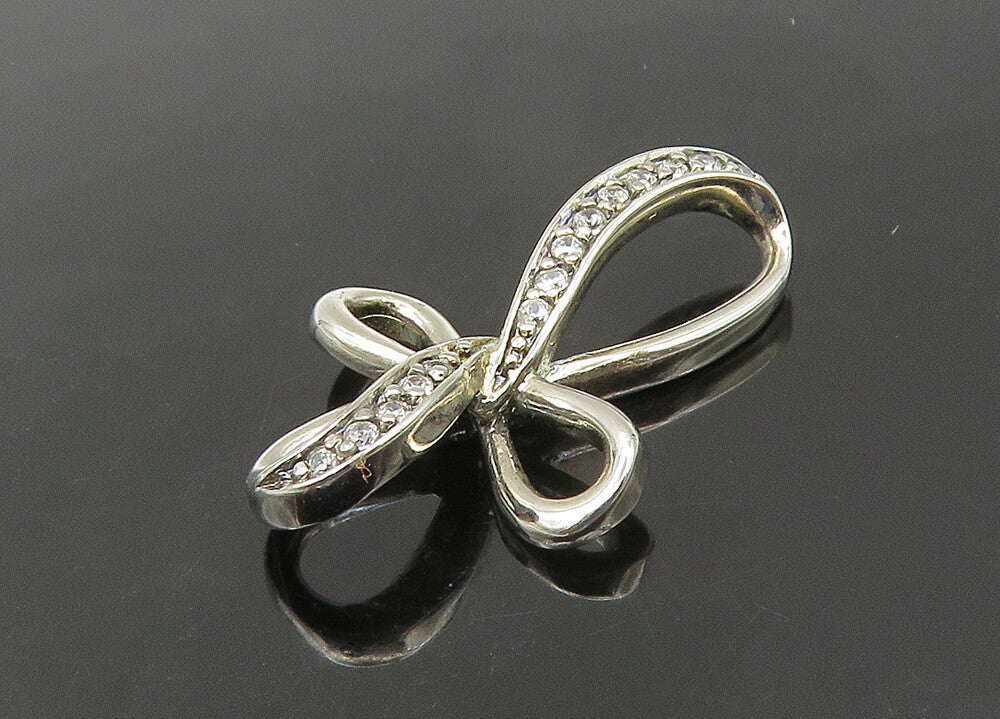 925 Sterling Silver  Vintage Topaz Religious Cross Ribbon Pendant  PT17541