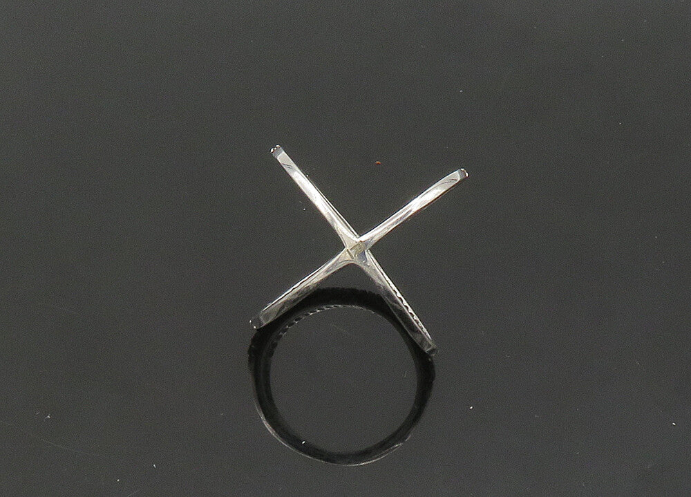 925 Sterling Silver Vintage Topaz Criss Cross Orbit Band Ring Sz 6.5 RG21338