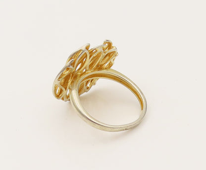 925 Silver  Vintage Two Tone Openwork Genuine Diamonds Ring Sz 6.5  RG26376