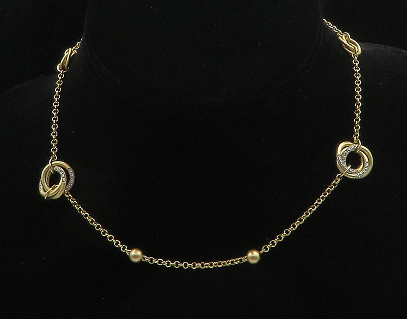 925 Silver  Vintage Genuine Diamonds Shiny Gold Plated Chain Necklace  NE3131