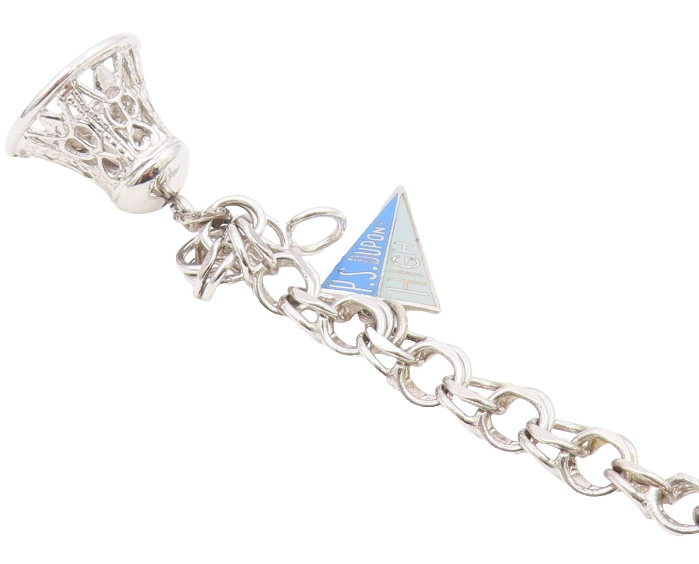 925 Sterling Silver  Vintage P.S. Dupont High Charm Chain Bracelet  BT3787