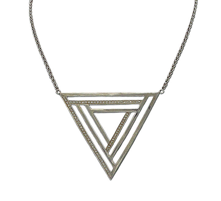 EFFY 925 Silver  Vintage Genuine Diamonds Open Triangle Chain Necklace  NE3243
