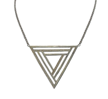 EFFY 925 Silver  Vintage Genuine Diamonds Open Triangle Chain Necklace  NE3243