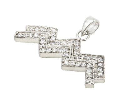 925 Sterling Silver  Shiny Topaz Encrusted Zig Zag Drop Pendant  PT12193