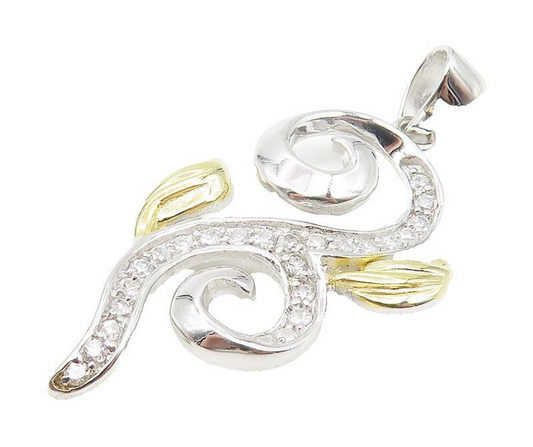 925 Sterling Silver  Sparkling Cubic Zirconia Two Tone Swirl Pendant  PT8980