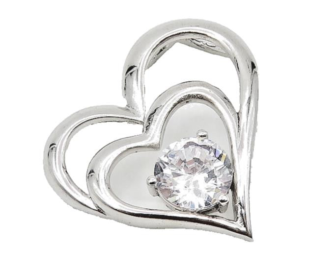 925 Sterling Silver  Shiny Cubic Zirconia Double Love Heart Pendant  PT8303