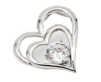 925 Sterling Silver  Shiny Cubic Zirconia Double Love Heart Pendant  PT8303