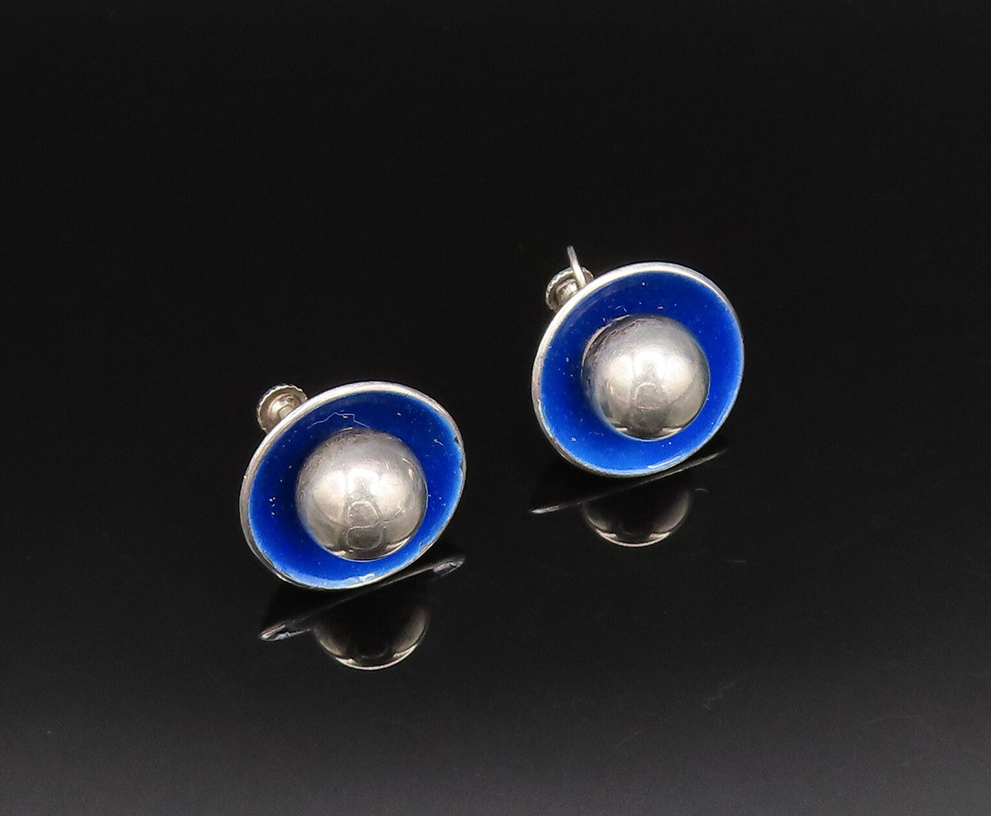 M. BOWLES 925 Silver  Vintage Enamel & Bead Ball Screw Back Earrings  EG12086