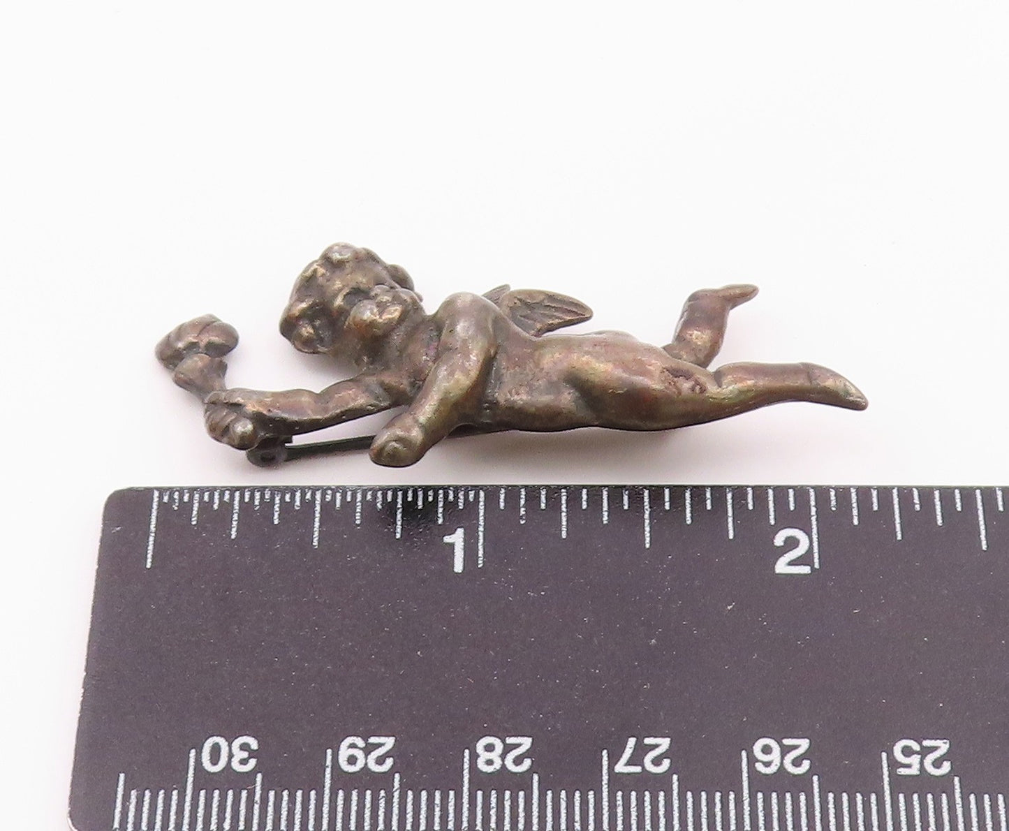 925 Sterling Silver  Vintage Antique Baby Angel With Torch Brooch Pin  BP8578