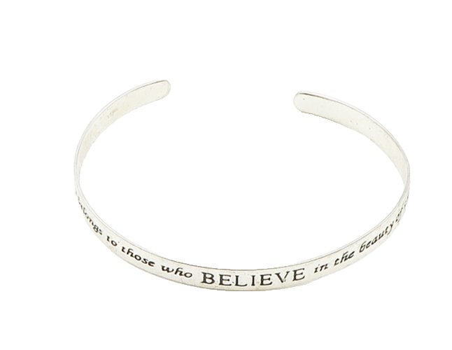 925 LA Sterling Silver  Vintage Believe In Dreams Quote Cuff Bracelet  BT7859