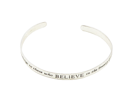 925 LA Sterling Silver  Vintage Believe In Dreams Quote Cuff Bracelet  BT7859