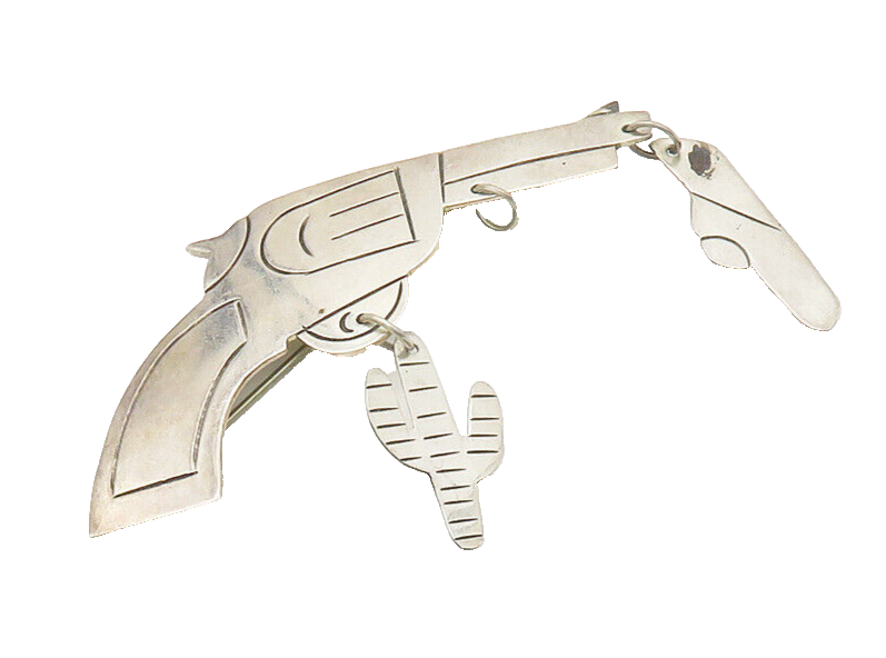 MEXICO 925 Sterling Silver  Vintage Pistol Gun Etched Detail Brooch Pin BP6897