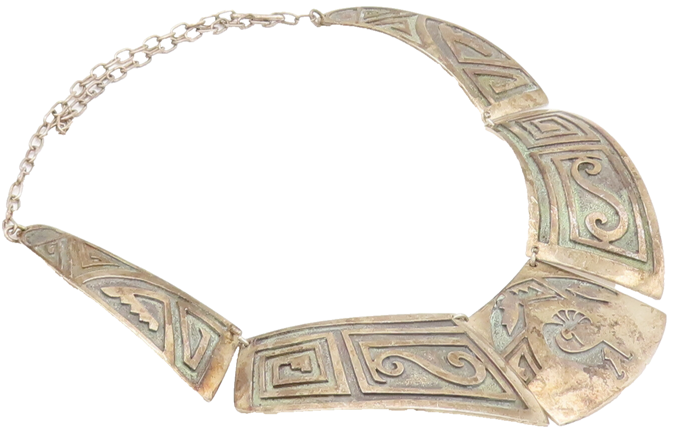 NAVAJO 925 Sterling Silver Vintage Southwestern Etched Solid Necklace NE4202