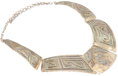 NAVAJO 925 Sterling Silver Vintage Southwestern Etched Solid Necklace NE4202