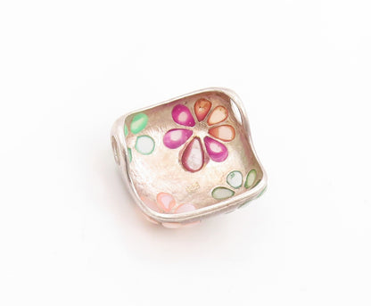 925 Sterling Silver Vintage Pendant Opal Inlay Daisy Flower Motif Charm  PT25822