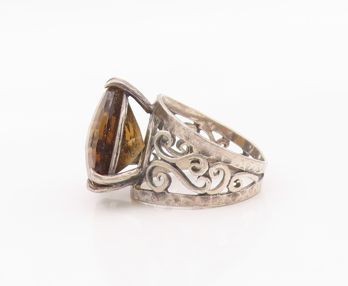 925 Sterling Silver Vintage Ring OR PAZ ISRAEL Smoky Quartz Band Sz 5.5 RG36366
