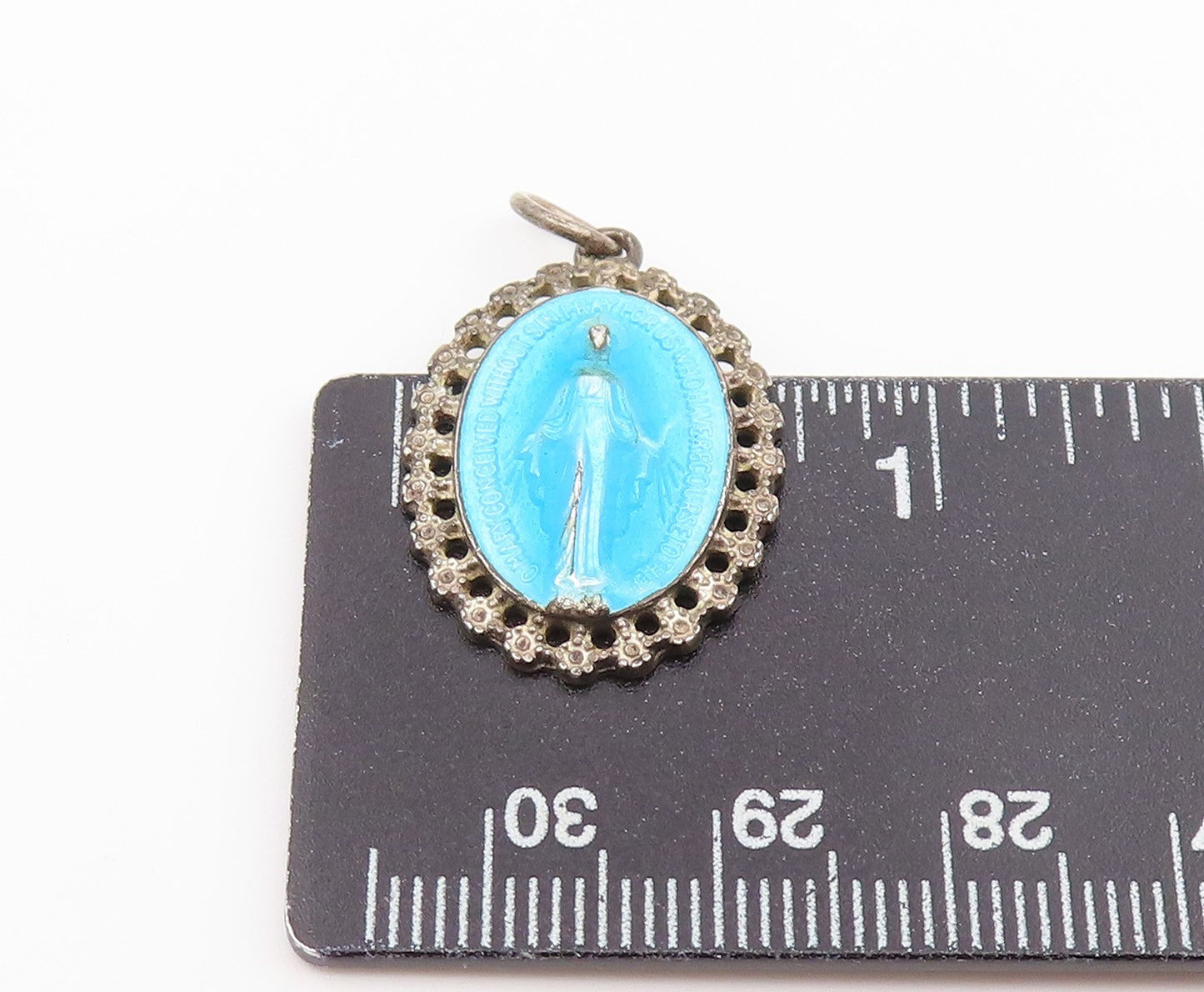 925 Sterling Silver Vintage Pendant Enamel Miraculous Medal Religious  PT26577