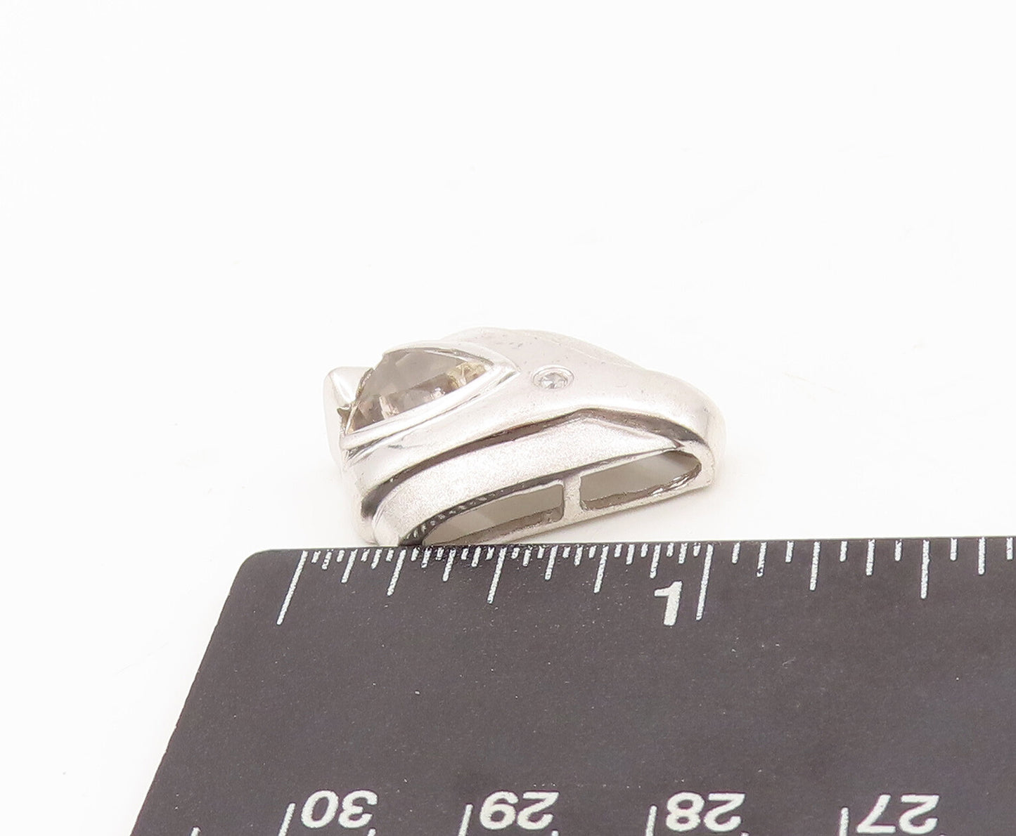 925 Sterling Silver Vintage Pendant Carved Triangle Cut Round CZ Neck  PT23138