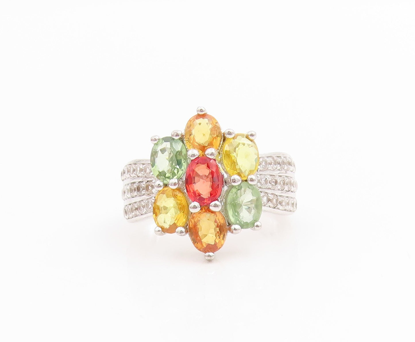 925 Sterling Silver Vintage Ring Multi Gemstone Floral Petal Band  Sz 6  RG33849