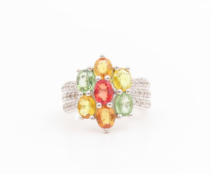 925 Sterling Silver Vintage Ring Multi Gemstone Floral Petal Band  Sz 6  RG33849