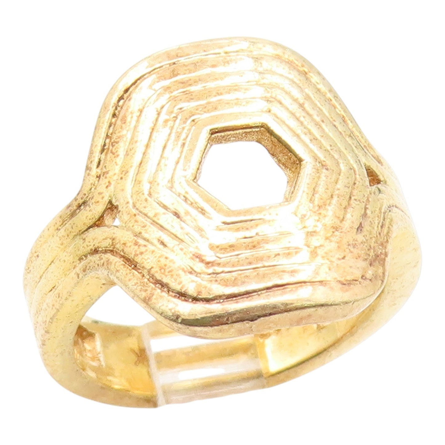 925 Sterling Silver Vintage Ring Gold Plated Geometric Hexagon Band Sz 7 RG35209