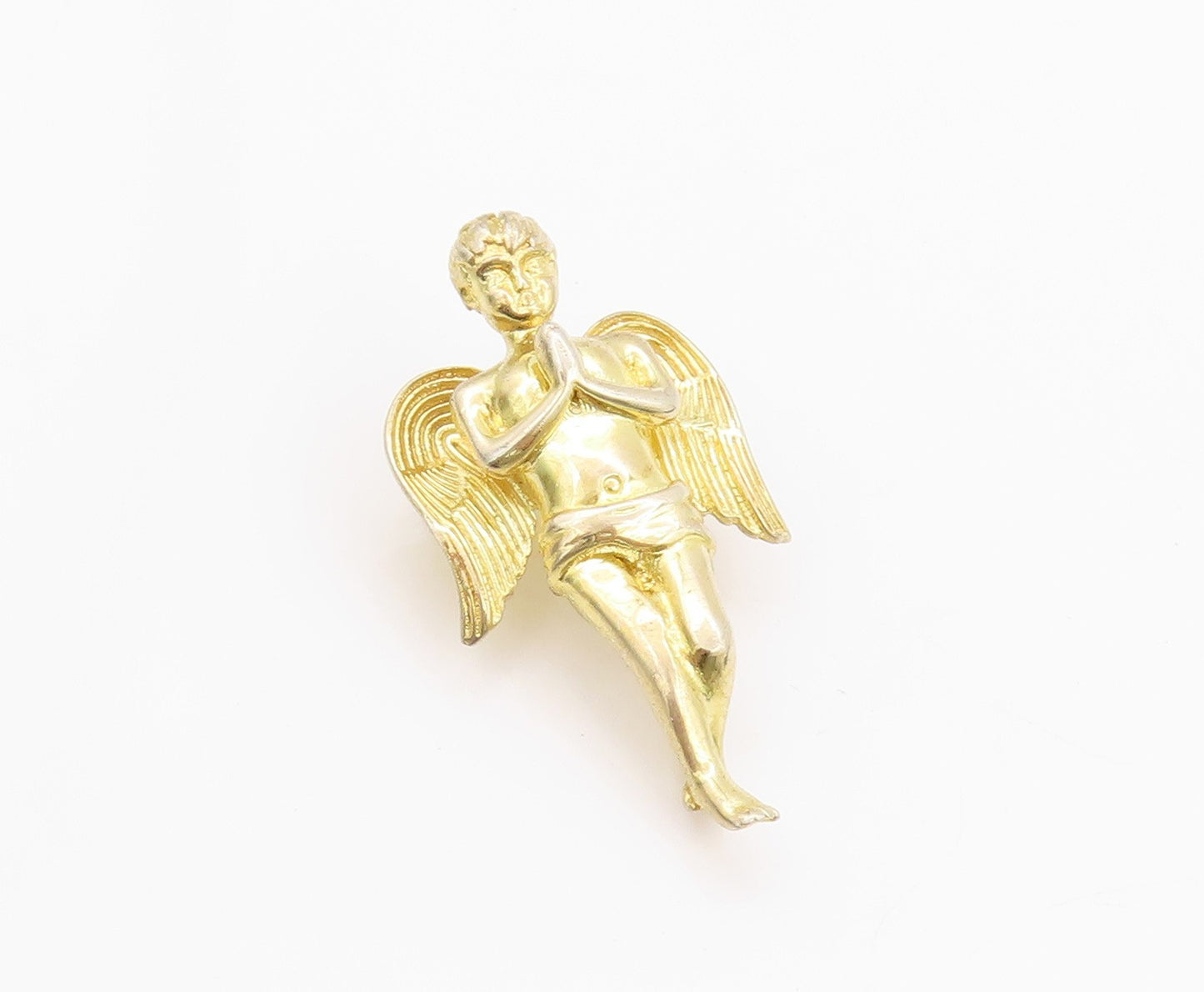 925 Sterling Silver Vintage Pendant Gold Plated Praying Cherub Angel  PT24035
