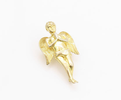925 Sterling Silver Vintage Pendant Gold Plated Praying Cherub Angel  PT24035