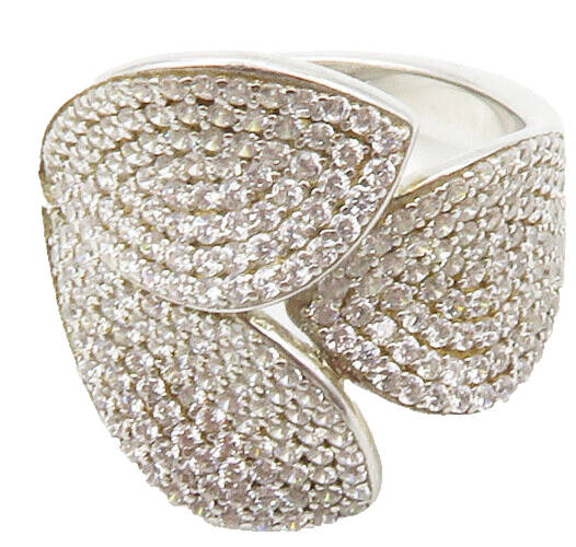 925 Sterling Silver  Cubic Zirconia Encrusted Floral Band Ring Sz 7  RG14822