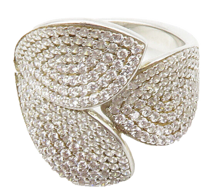 925 Sterling Silver  Cubic Zirconia Encrusted Floral Band Ring Sz 7  RG14822
