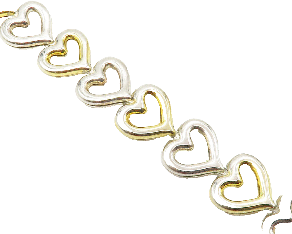 925 Sterling Silver  Shiny Two Tone Open Love Heart Chain Bracelet  BT5471